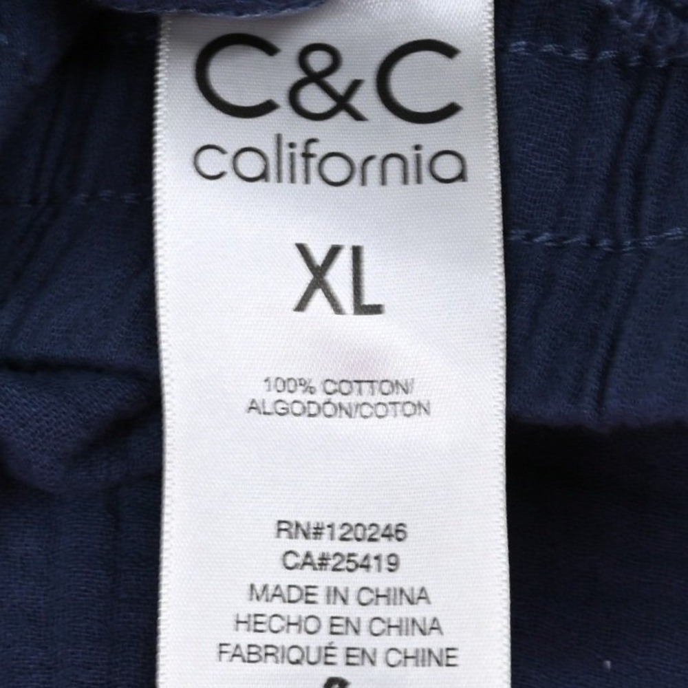 100% Cotton C&C California Blue Gauze Relaxed Lounge Shorts XL High Rise Pocket - Picture 2 of 10